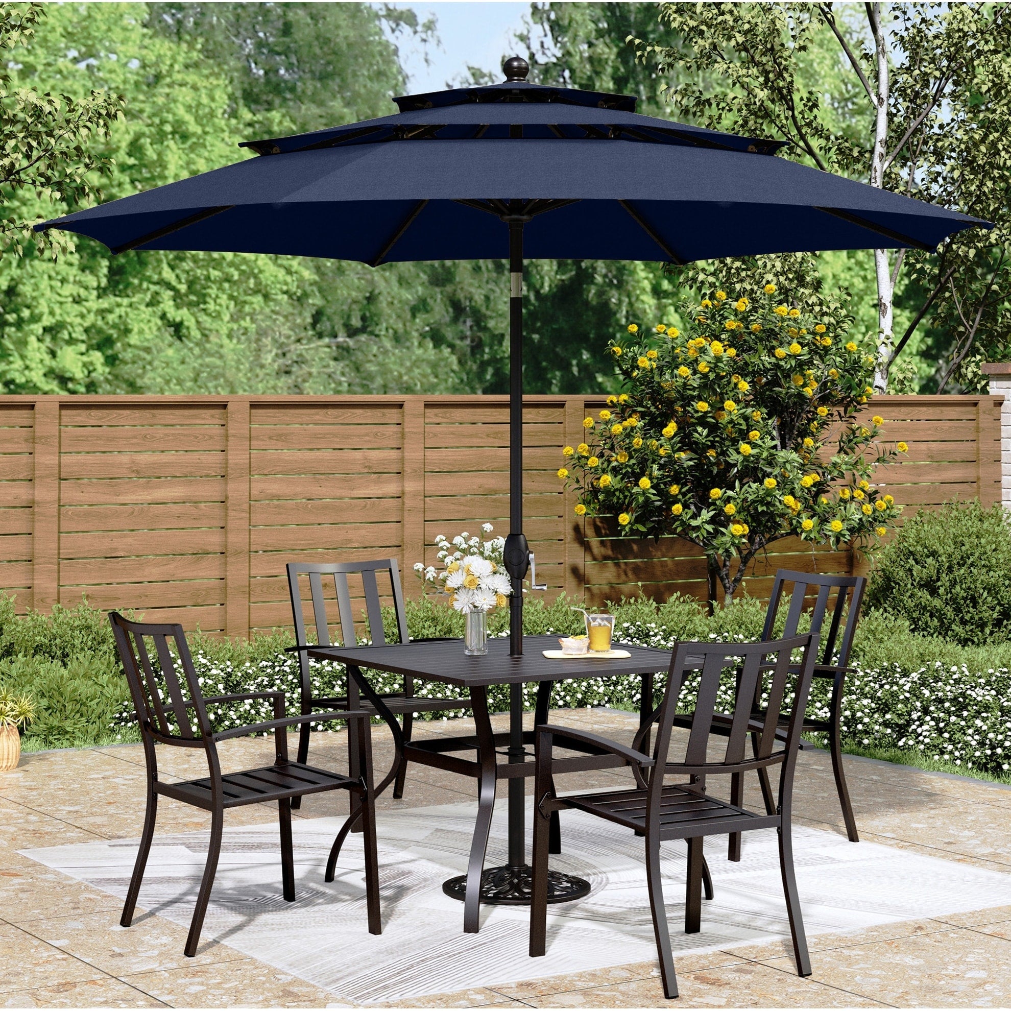 MAISON ARTS 10ft 3 Tiers Vented Patio Outdoor Umbrella with Auto-tilt and Crank Lift