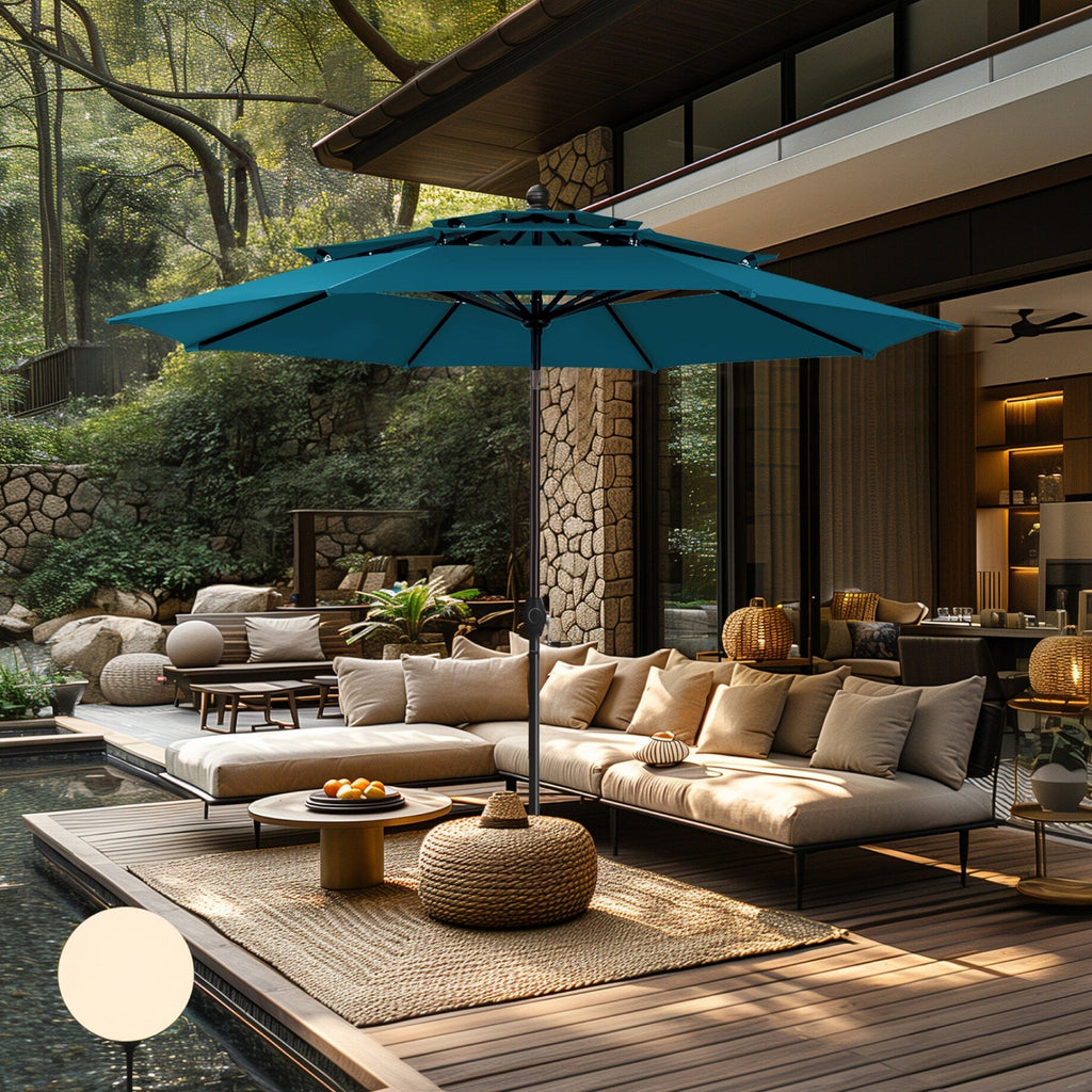 MAISON ARTS 10ft 3 Tiers Vented Patio Outdoor Umbrella with Auto-tilt and Crank Lift