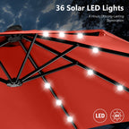 MAISON ARTS 15-foot Rectangular Crank Double-sided Outdoor Market Umbrella Solar LED Lighted Patio Umbrella with Base Included