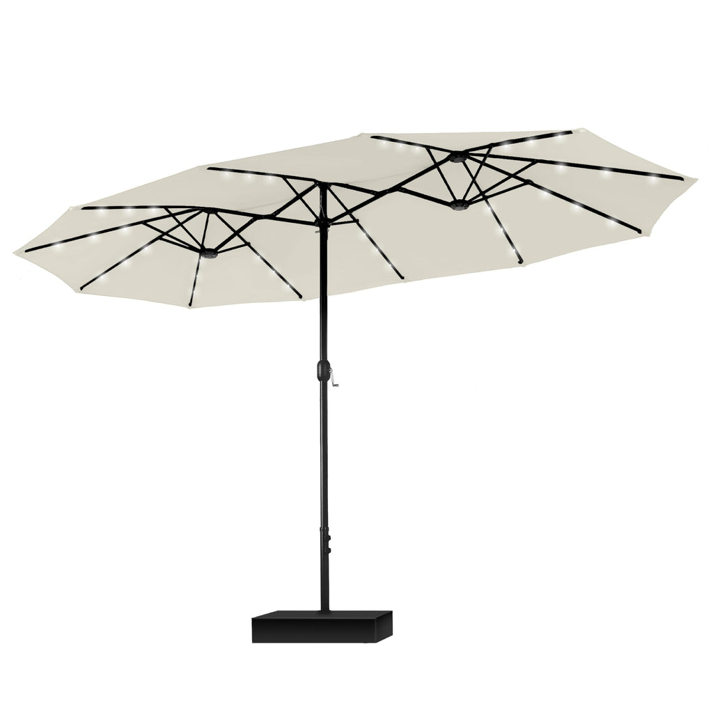 MAISON ARTS 15-foot Rectangular Crank Double-sided Outdoor Market Umbrella Solar LED Lighted Patio Umbrella with Base Included
