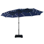 MAISON ARTS 15-foot Rectangular Crank Double-sided Outdoor Market Umbrella Solar LED Lighted Patio Umbrella with Base Included