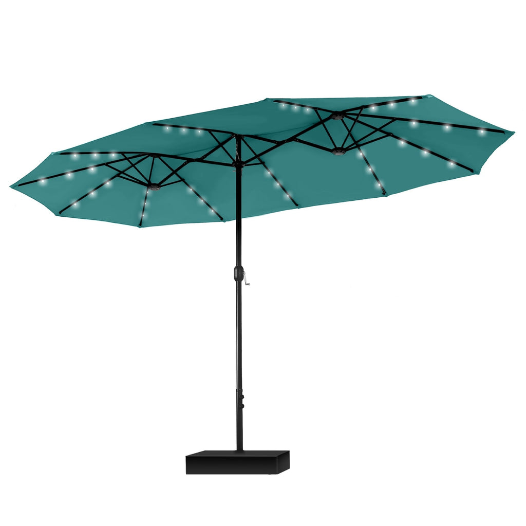 MAISON ARTS 15-foot Rectangular Crank Double-sided Outdoor Market Umbrella Solar LED Lighted Patio Umbrella with Base Included