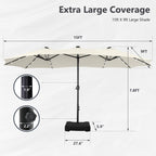 MAISON ARTS 15-foot Rectangular Crank Double-sided Outdoor Market Umbrella Solar LED Lighted Patio Umbrella with Base Included