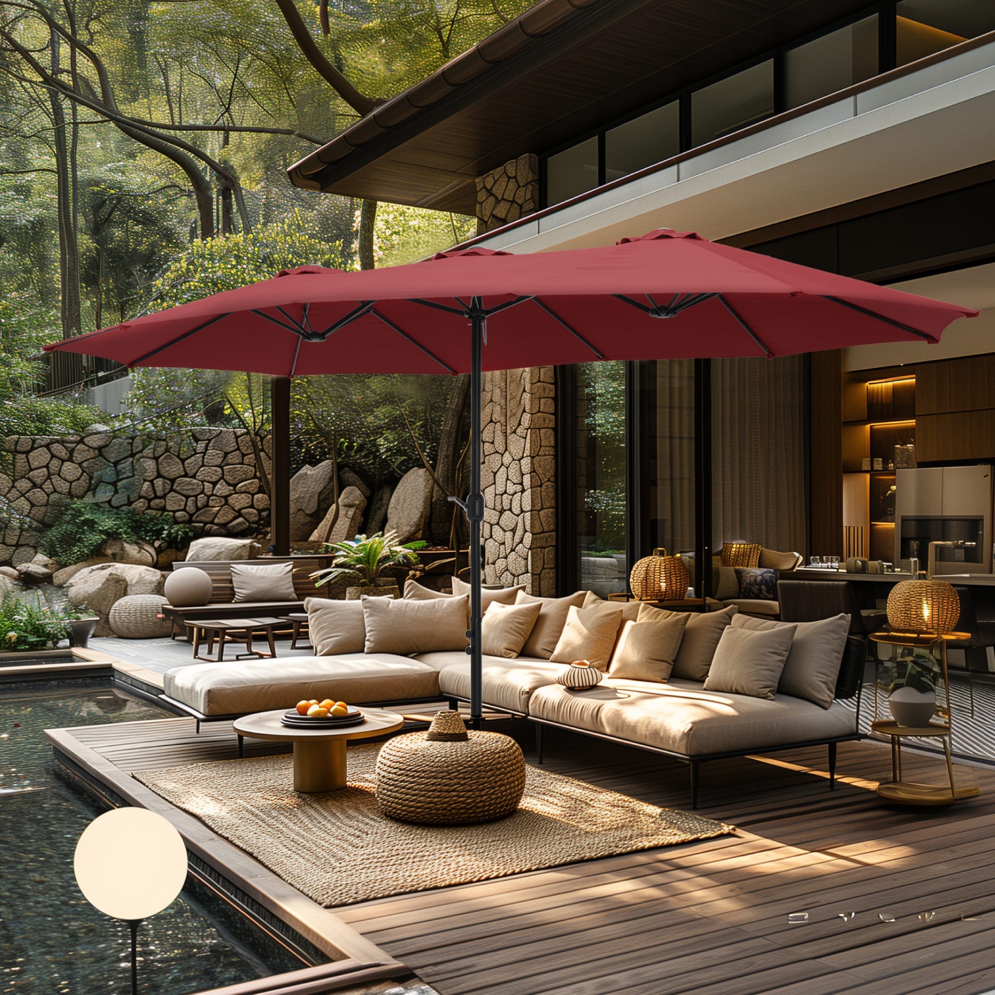 MAISON ARTS 15ft Double-Sided Patio Extra Large Twin Umbrella with Base Included