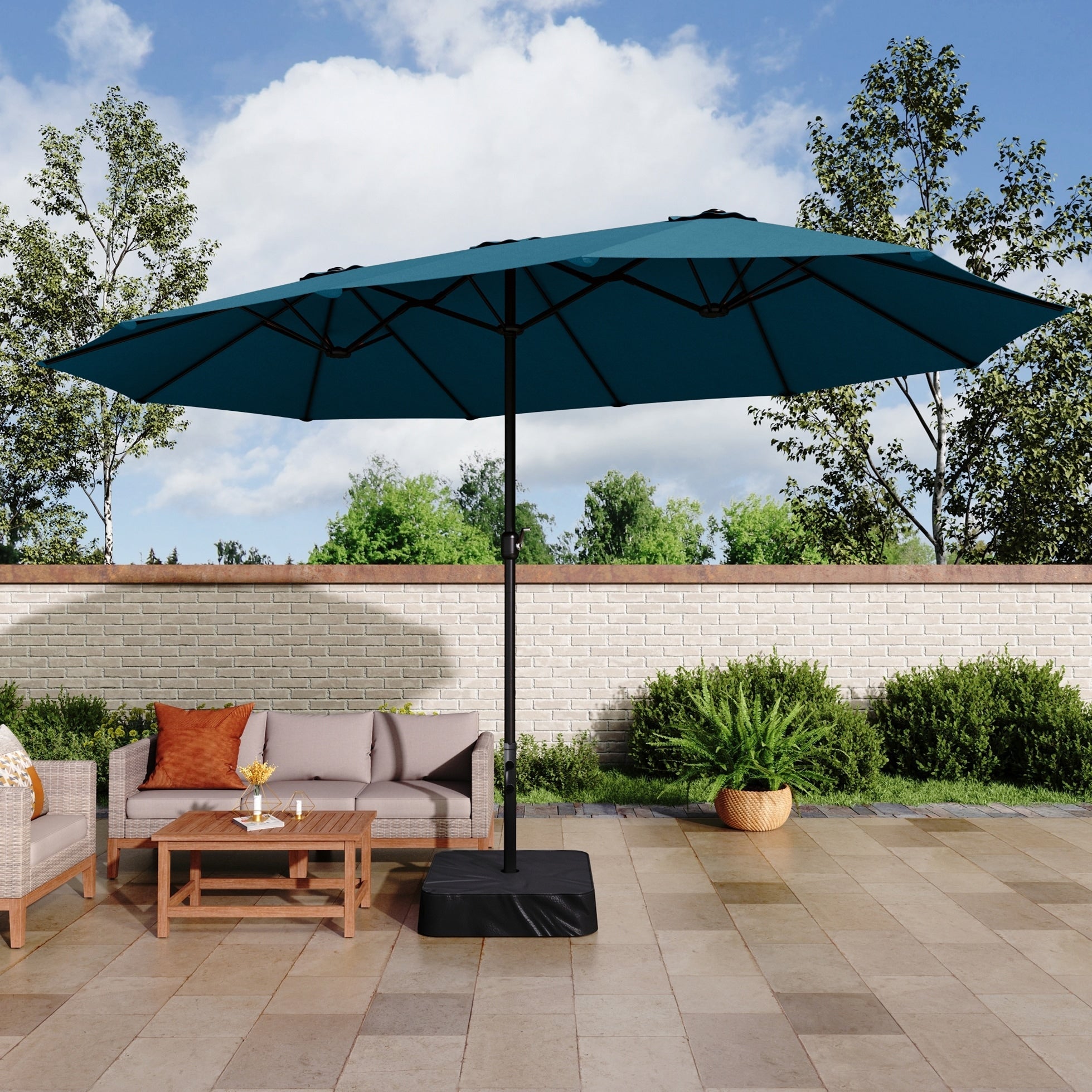 MAISON ARTS 15ft Double-Sided Patio Extra Large Twin Umbrella with Base Included
