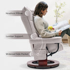 MCombo Set of 2 Swivel Recliner with Ottoman and Neck Pillow,Chenille Fabric