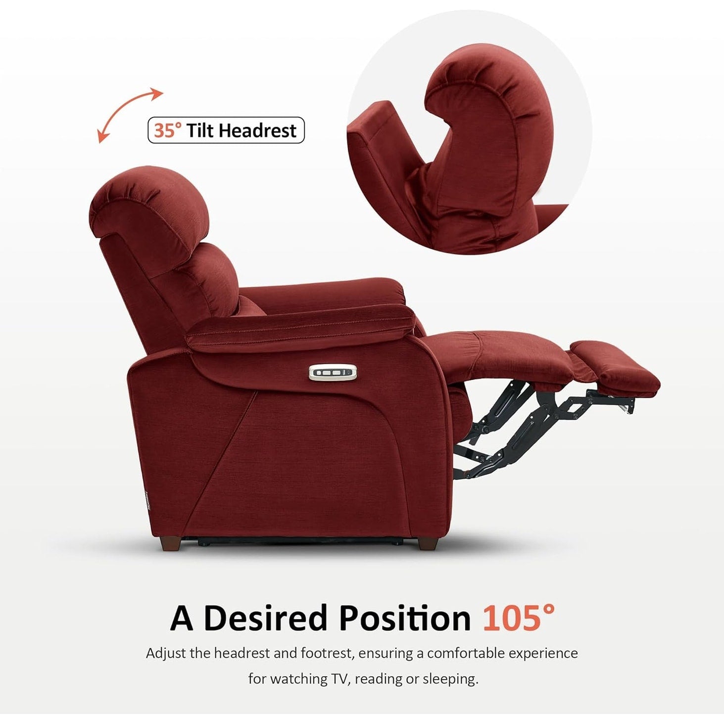 MCombo Zero Wall-Hugger Power Recliner Chair with Adjustable Headrest, Perfect for Small Spaces and RV, Fabric ST257