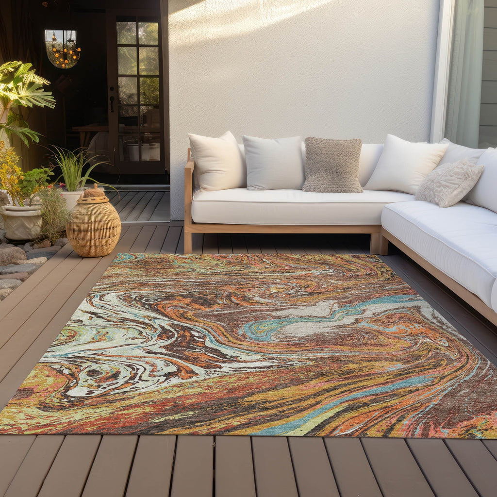 Machine Washable Indoor/ Outdoor Abstract Brushstroke Chantille Rug