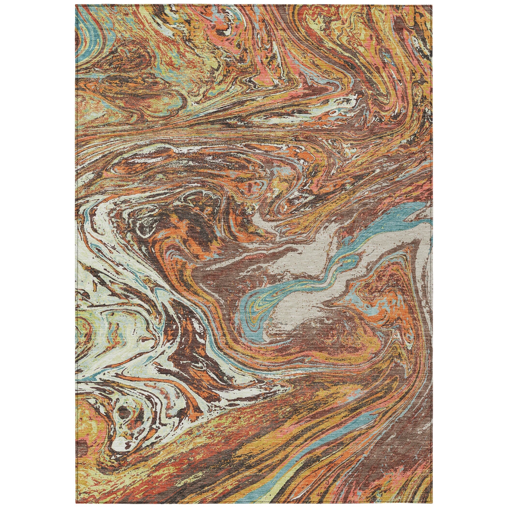 Machine Washable Indoor/ Outdoor Abstract Brushstroke Chantille Rug