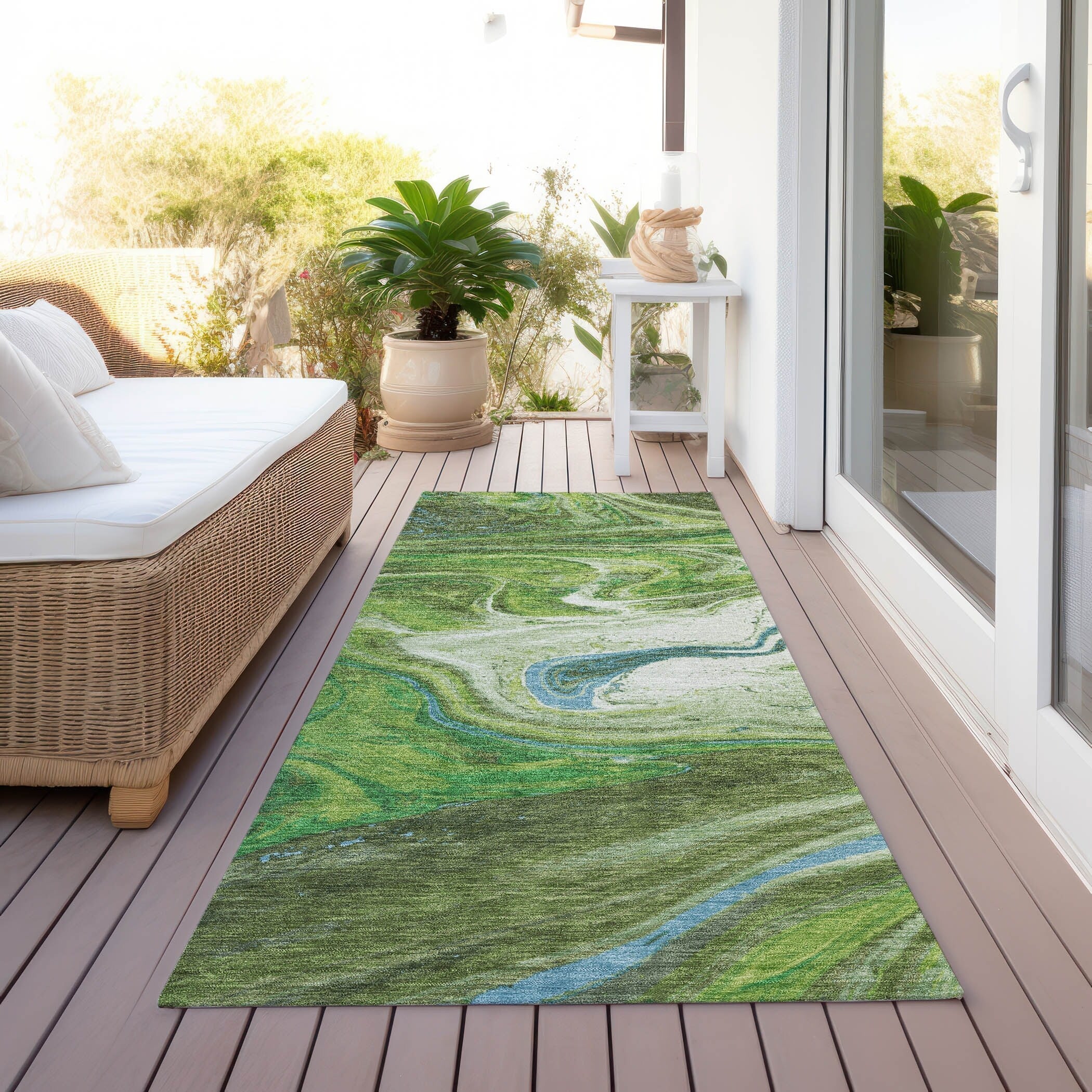 Machine Washable Indoor/ Outdoor Abstract Brushstroke Chantille Rug