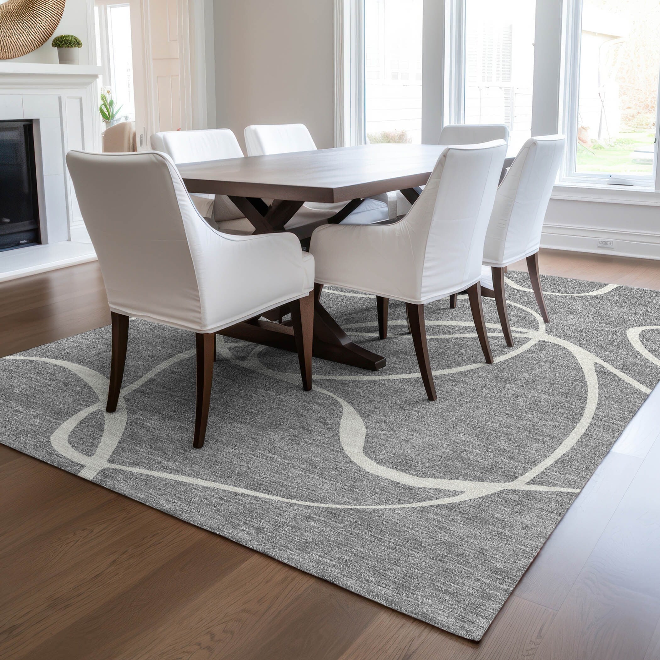 Machine Washable Indoor/ Outdoor Abstract Modern Chantille Rug