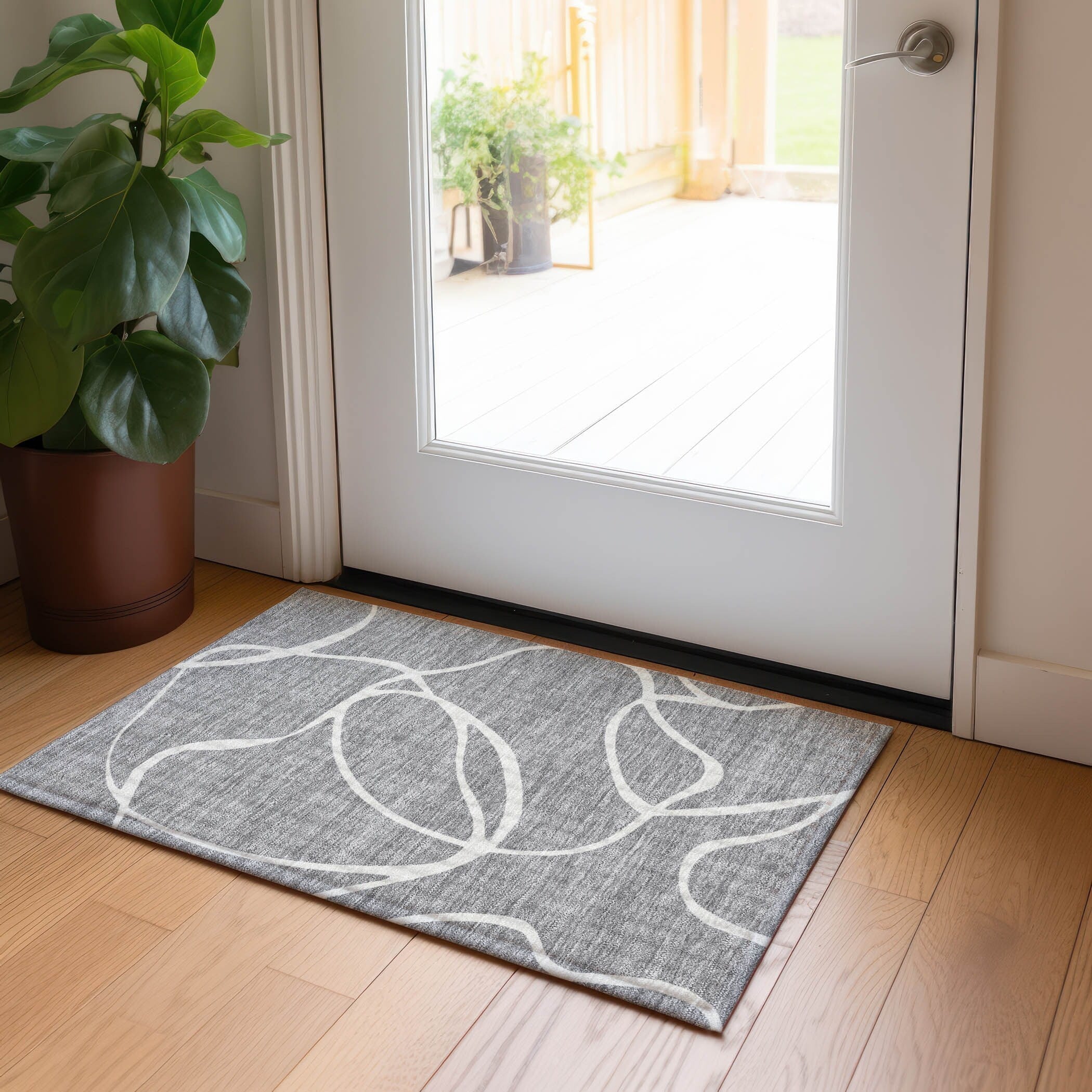 Machine Washable Indoor/ Outdoor Abstract Modern Chantille Rug