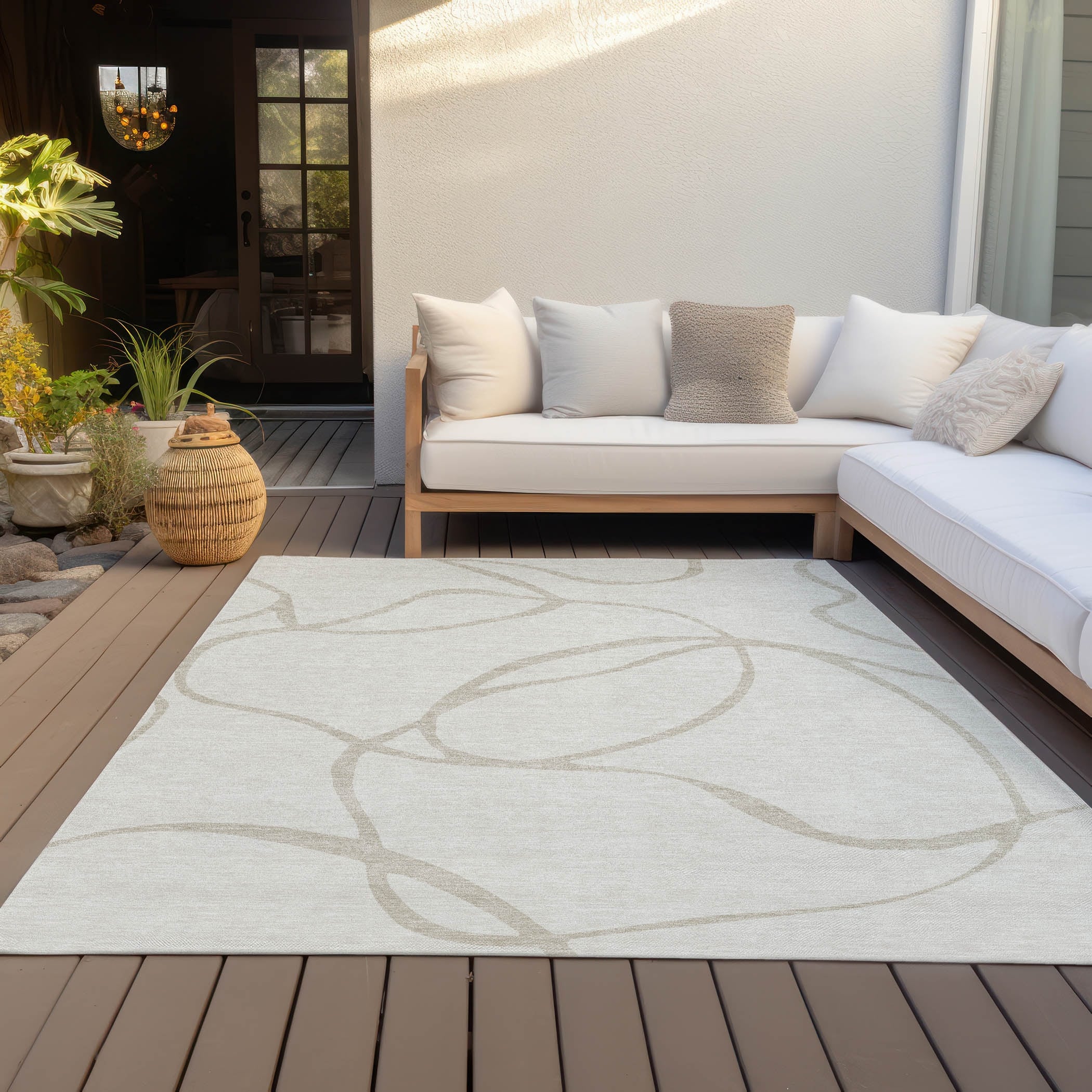 Machine Washable Indoor/ Outdoor Abstract Modern Chantille Rug