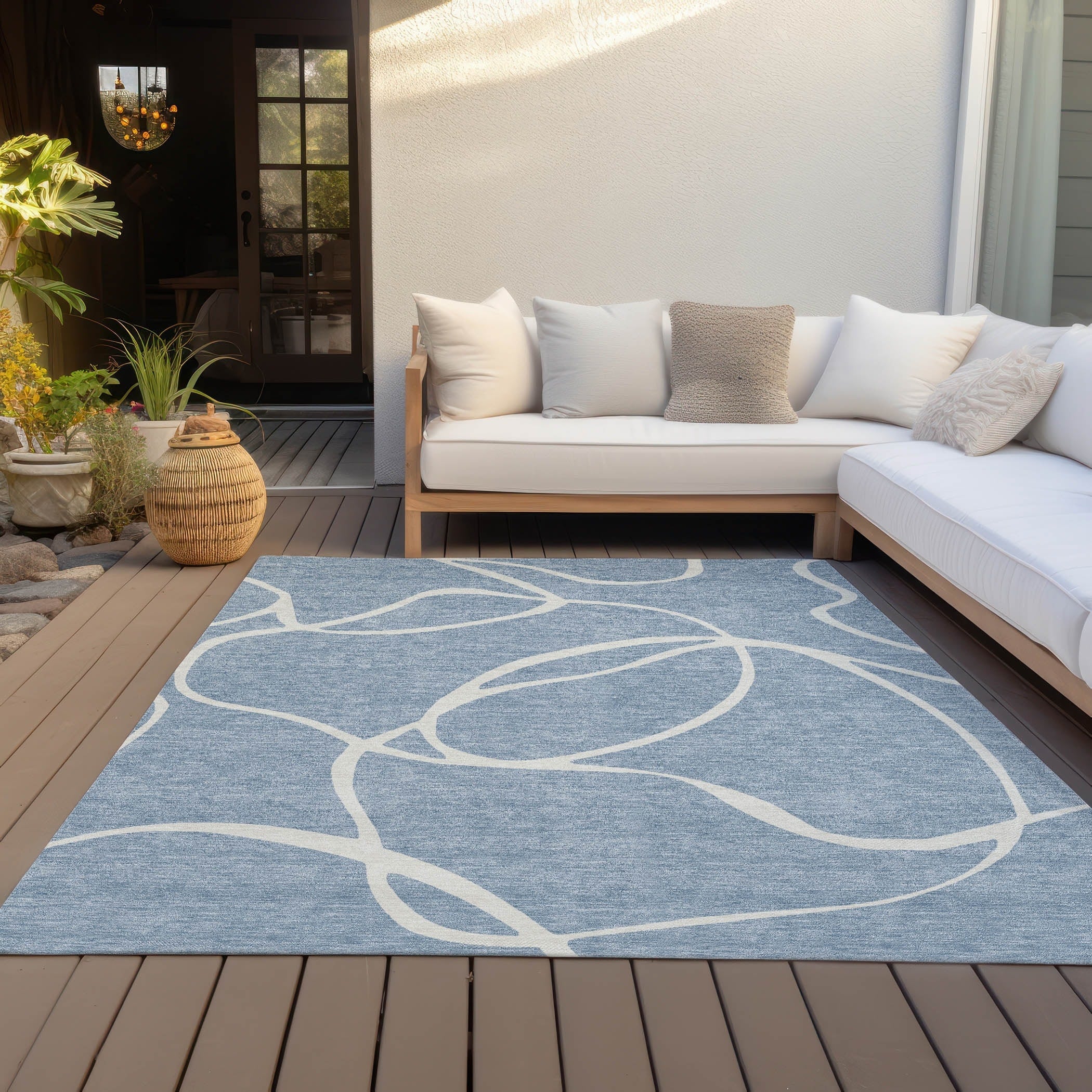 Machine Washable Indoor/ Outdoor Abstract Modern Chantille Rug