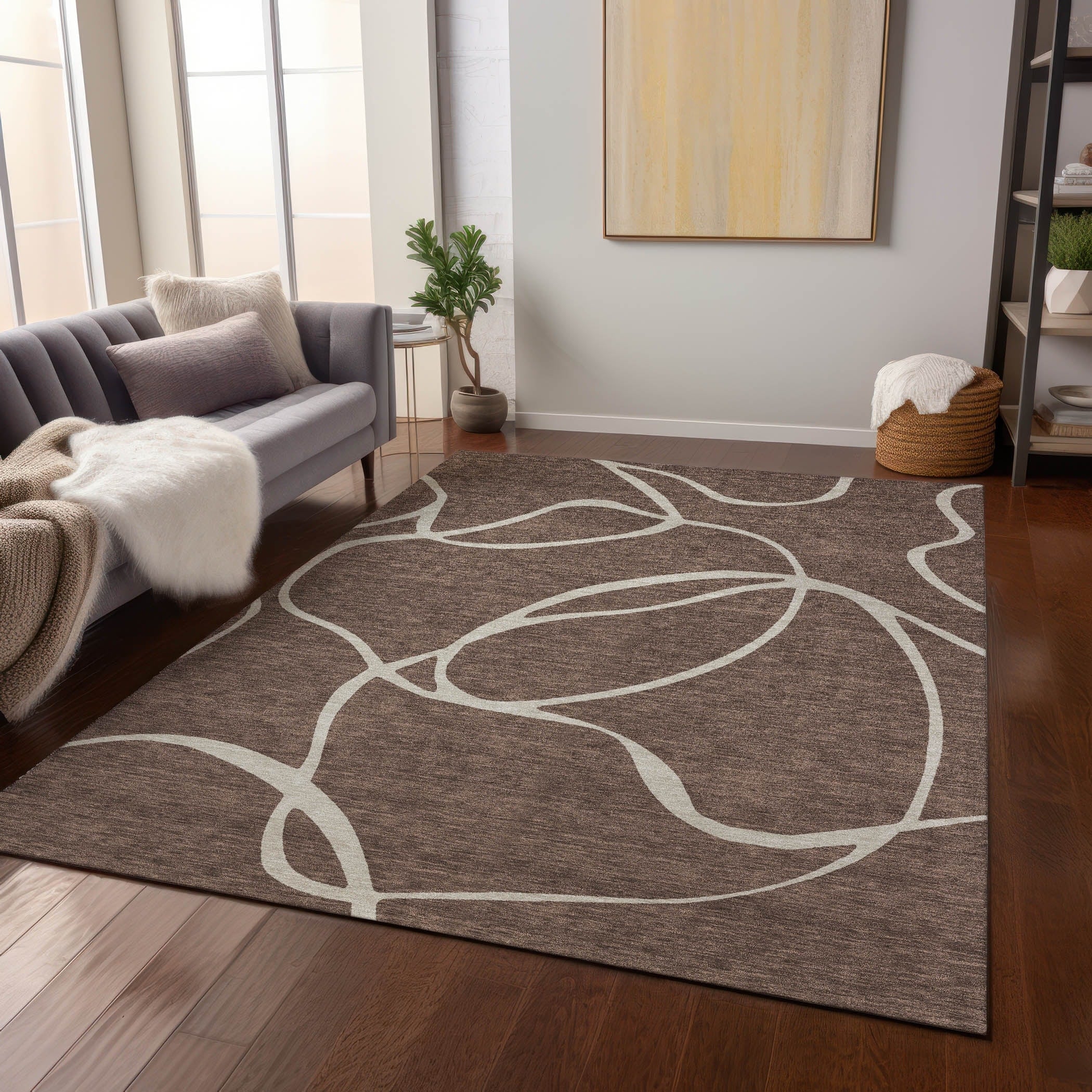 Machine Washable Indoor/ Outdoor Abstract Modern Chantille Rug