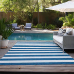 Machine Washable Indoor/ Outdoor Cabana Stripe Chantille Rug