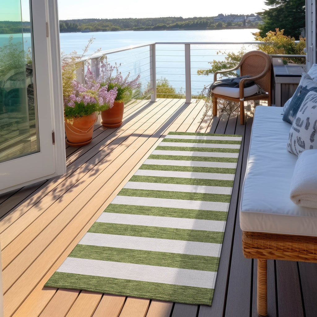 Machine Washable Indoor/ Outdoor Cabana Stripe Chantille Rug