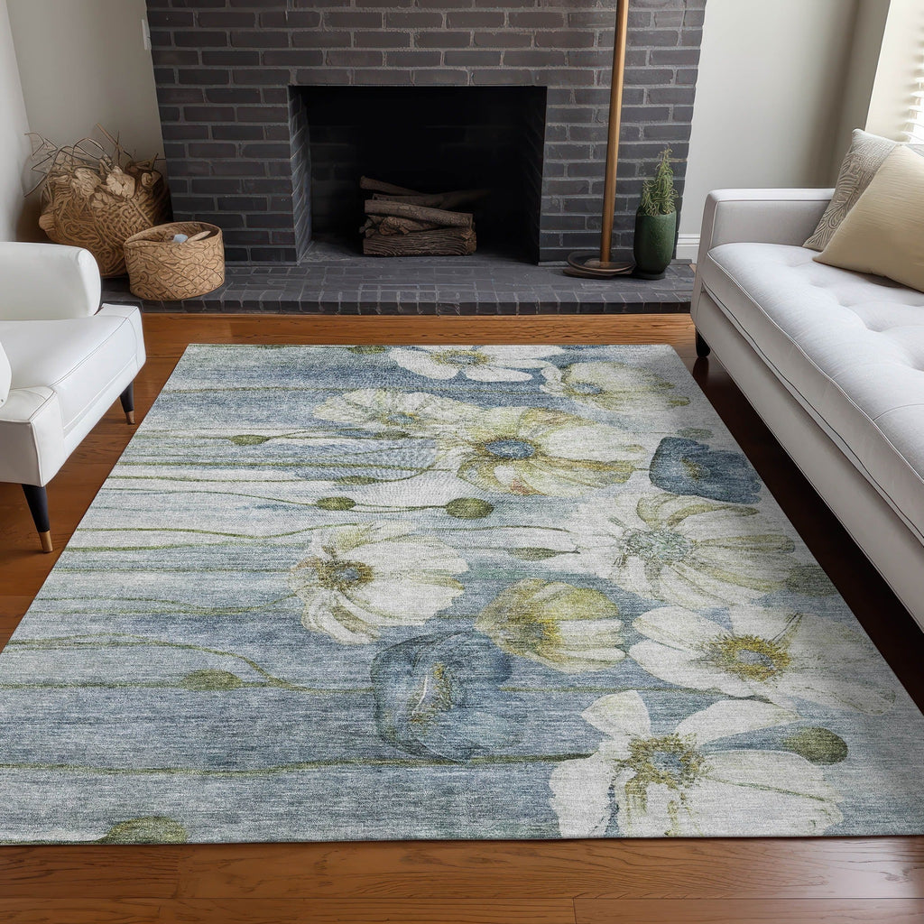 Machine Washable Indoor/ Outdoor Chantille Modern Floral Rug