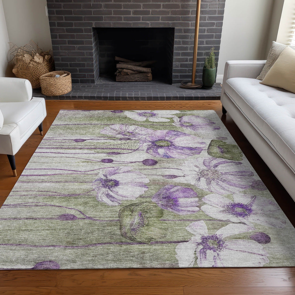 Machine Washable Indoor/ Outdoor Chantille Modern Floral Rug