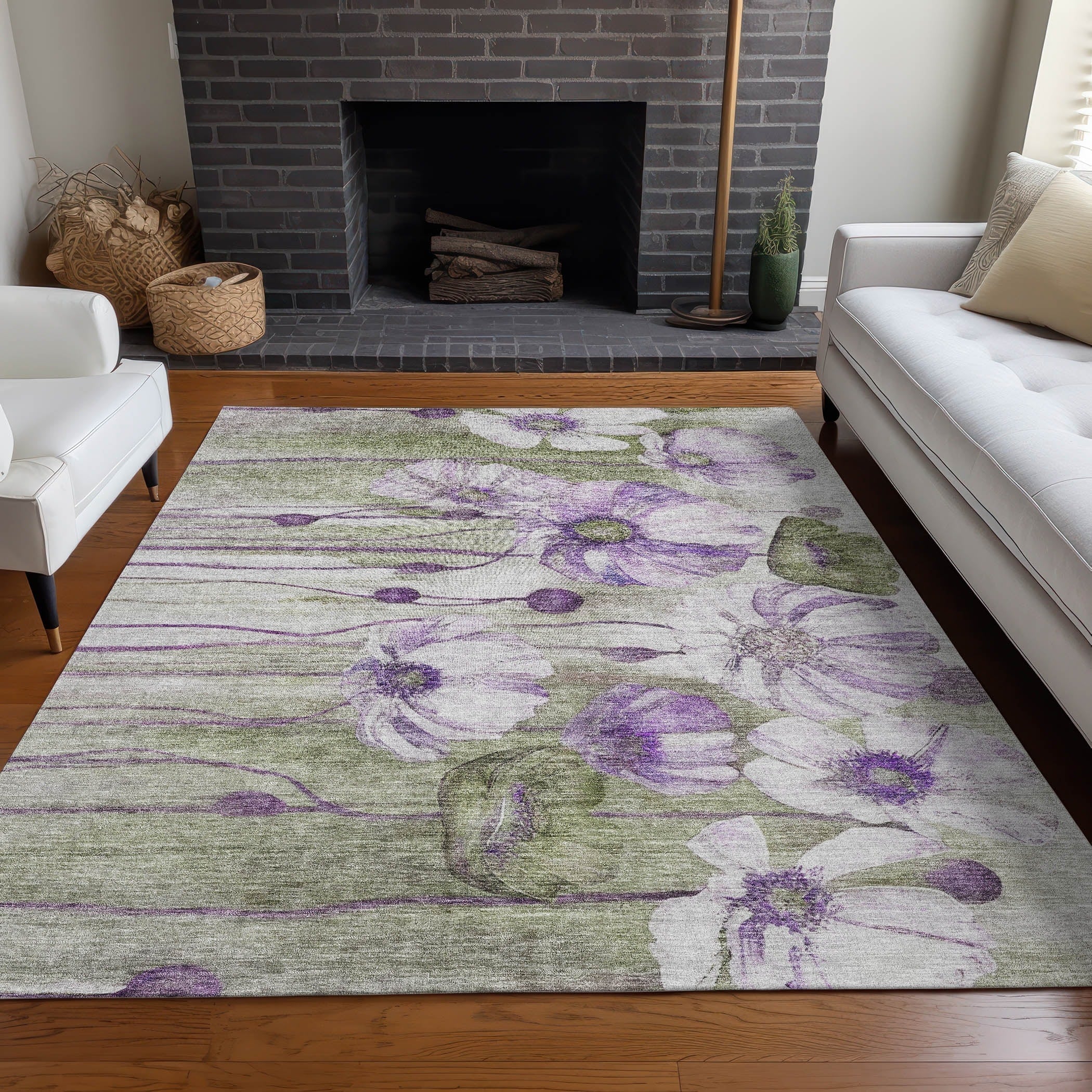 Machine Washable Indoor/ Outdoor Chantille Modern Floral Rug