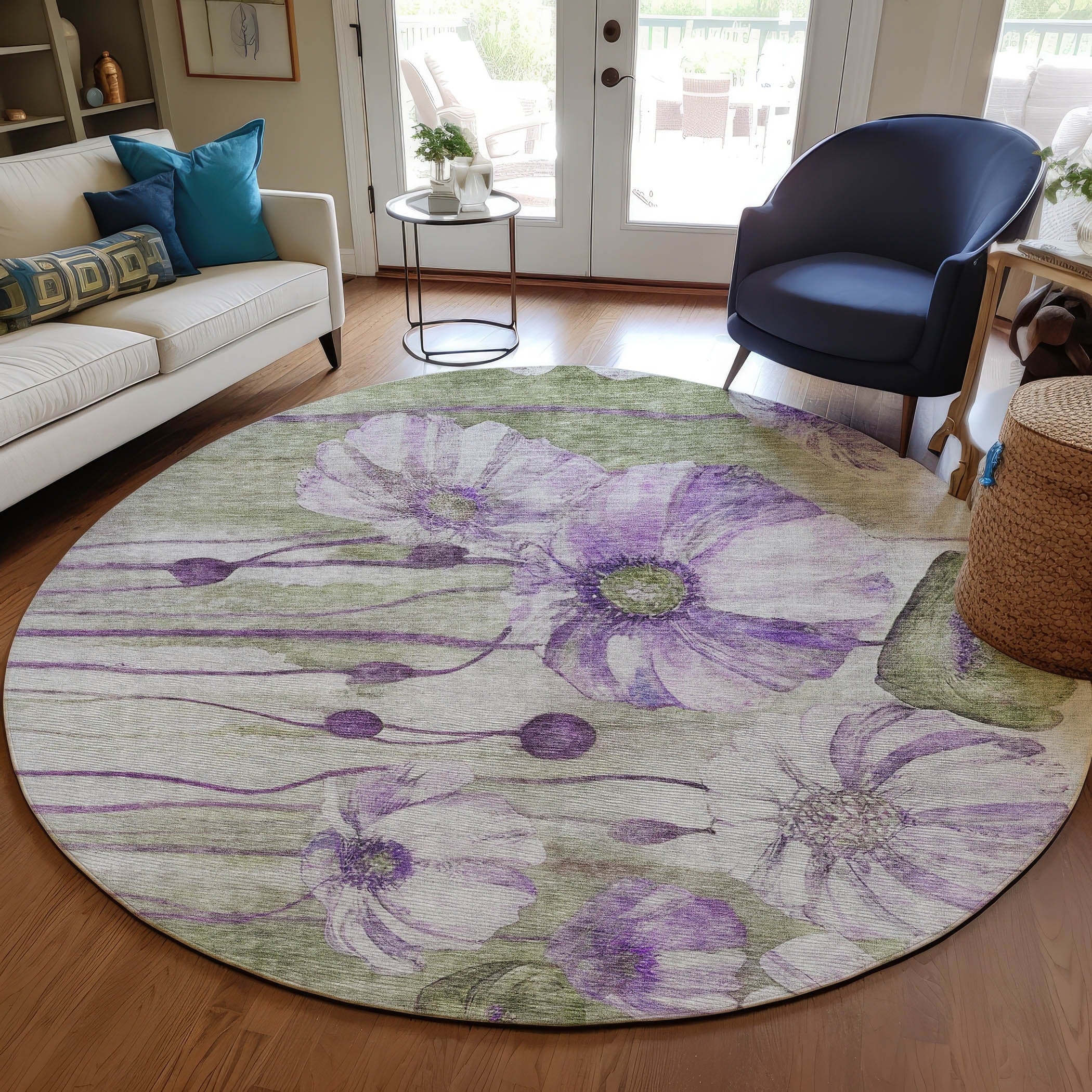 Machine Washable Indoor/ Outdoor Chantille Modern Floral Rug