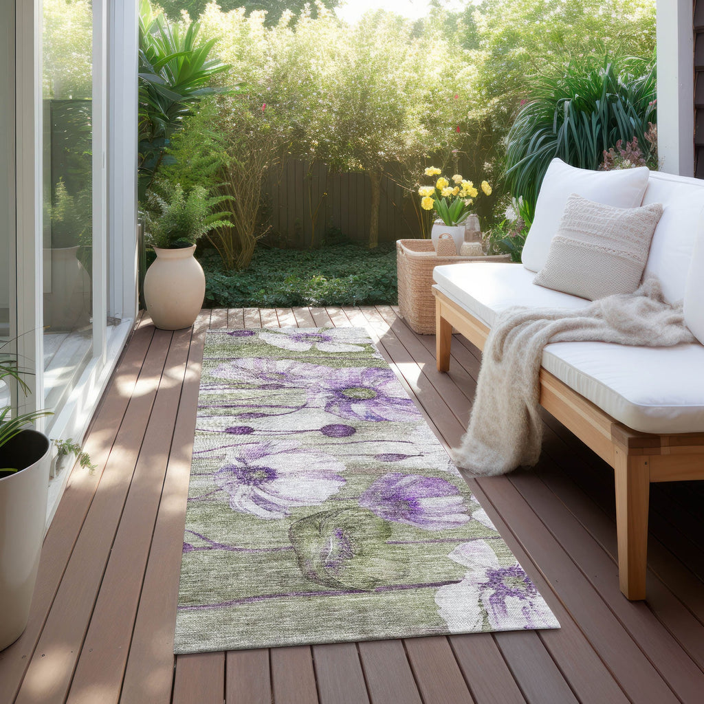 Machine Washable Indoor/ Outdoor Chantille Modern Floral Rug