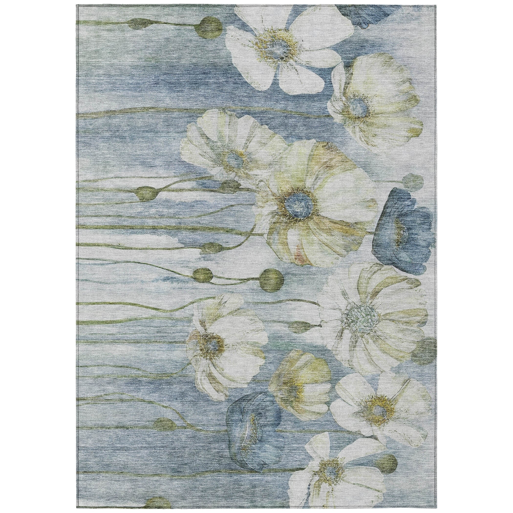 Machine Washable Indoor/ Outdoor Chantille Modern Floral Rug