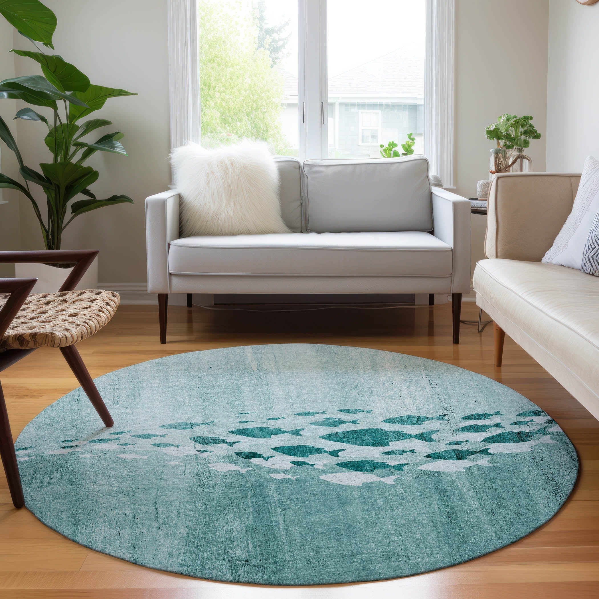 Machine Washable Indoor/ Outdoor Chantille Modern Sea Life Rug