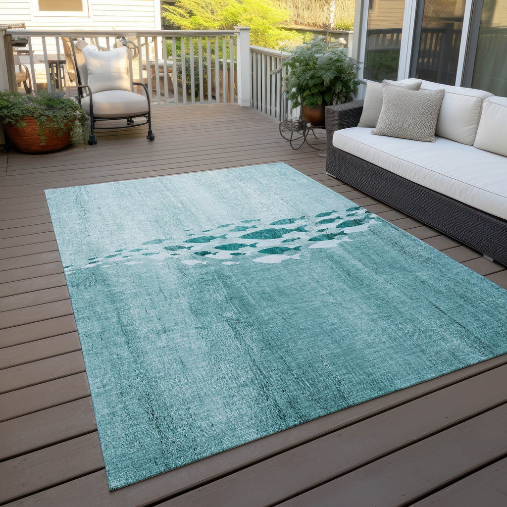 Machine Washable Indoor/ Outdoor Chantille Modern Sea Life Rug