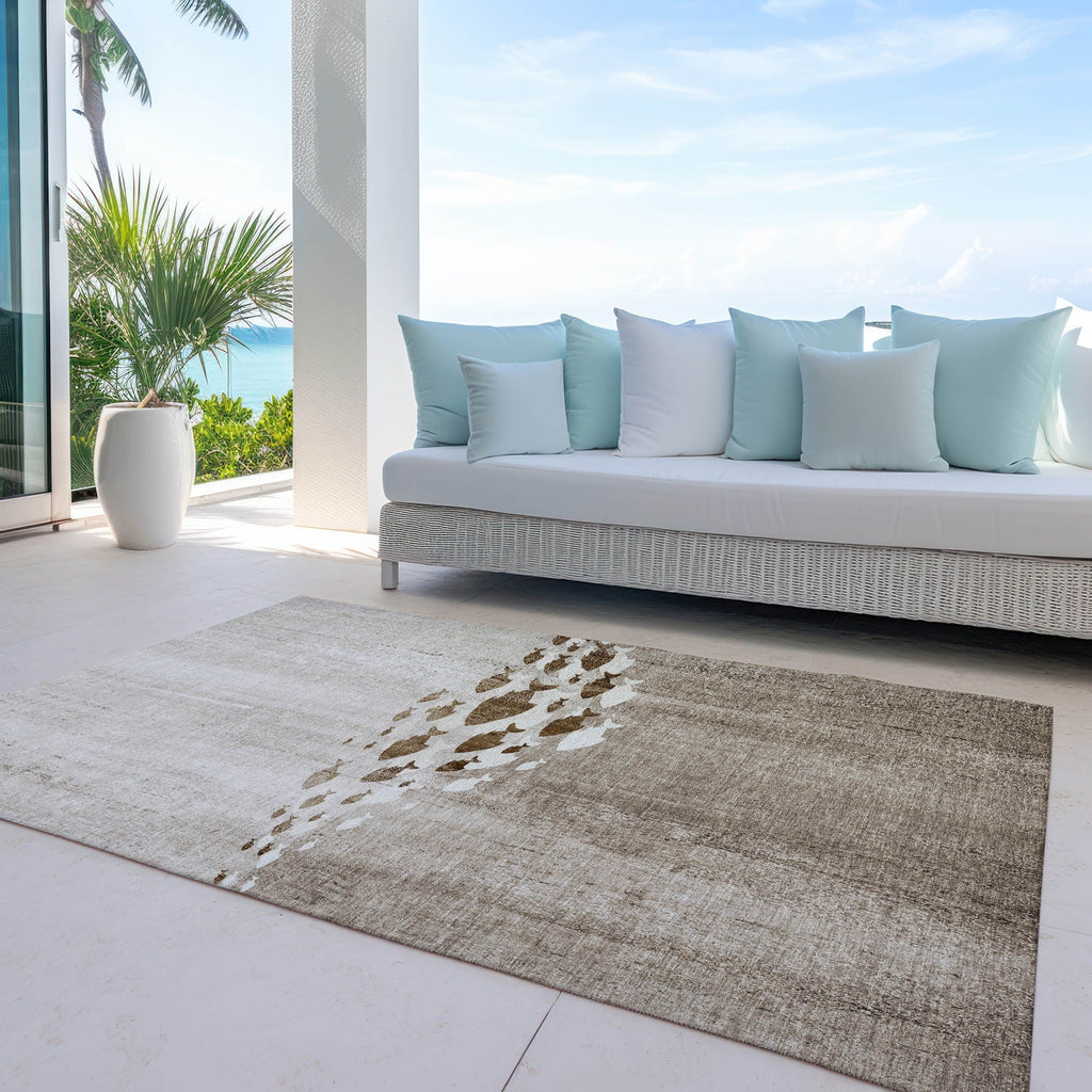 Machine Washable Indoor/ Outdoor Chantille Modern Sea Life Rug