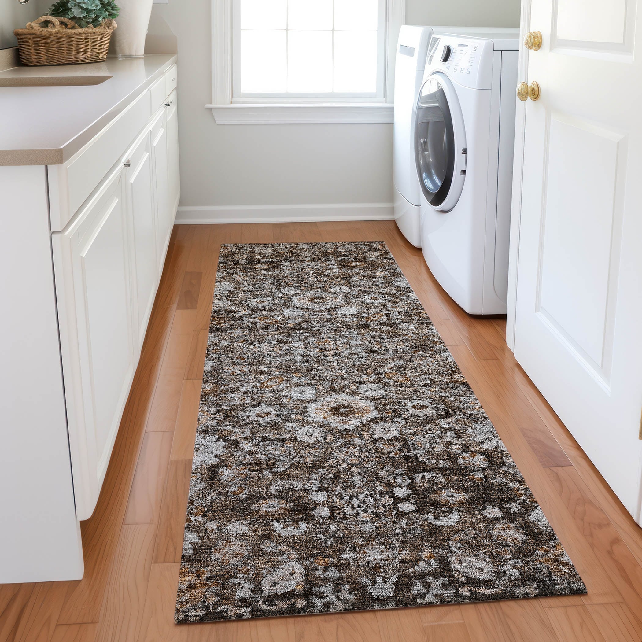 Machine Washable Indoor/ Outdoor Chantille Traditional Vintage Floral Rug