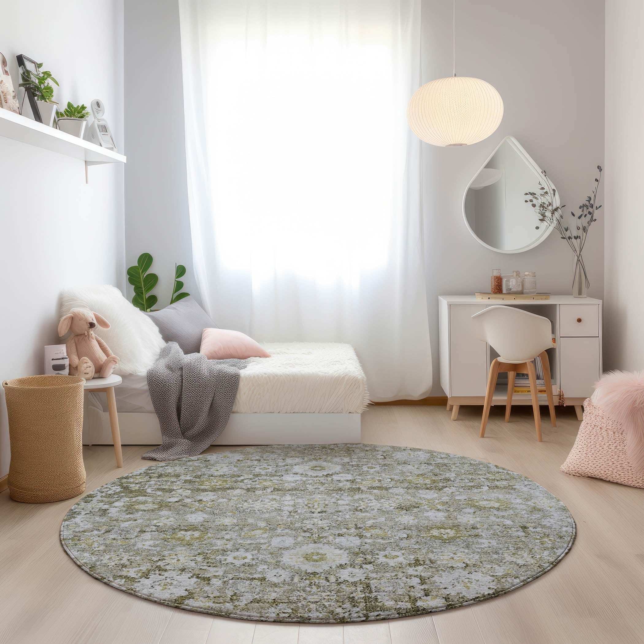 Machine Washable Indoor/ Outdoor Chantille Traditional Vintage Floral Rug