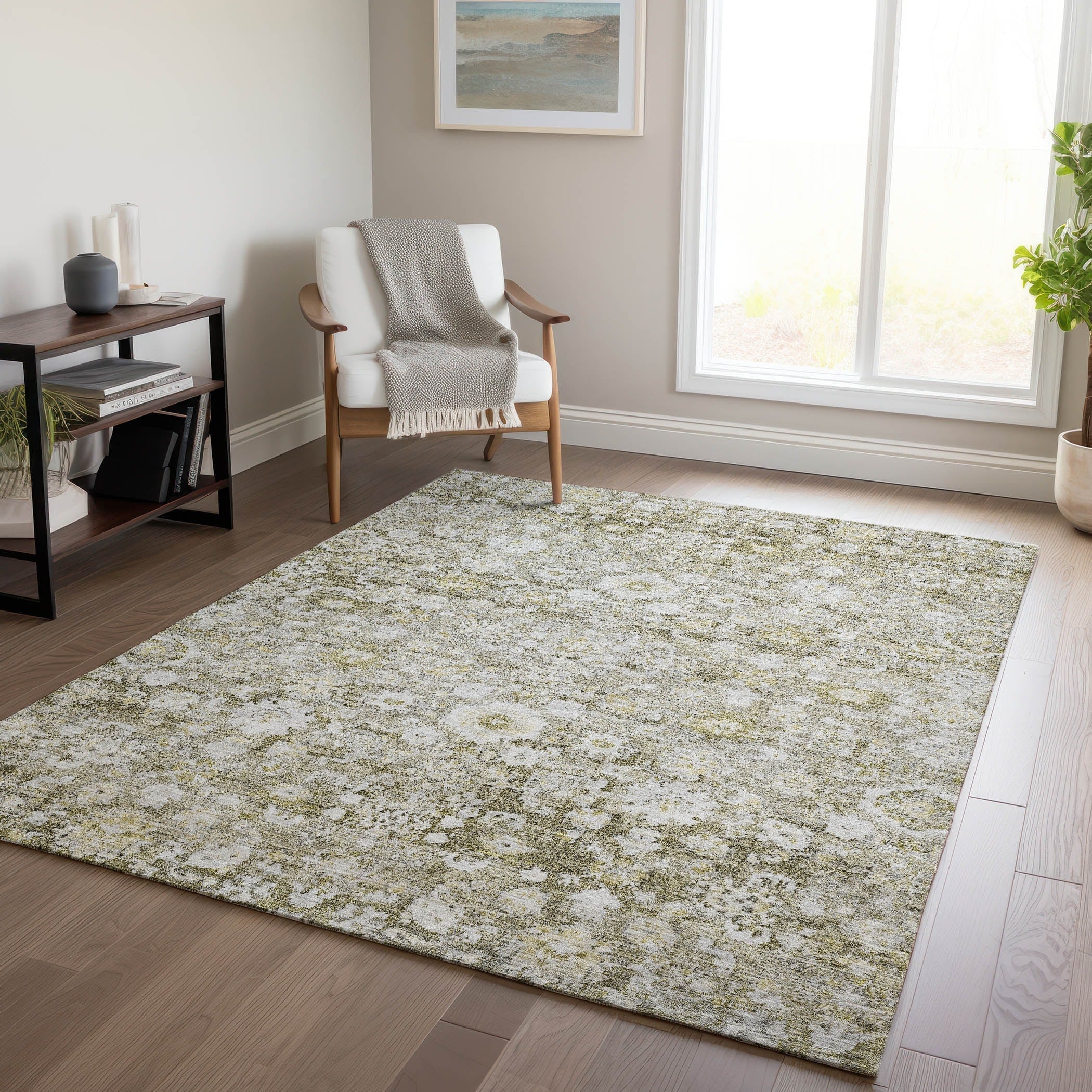 Machine Washable Indoor/ Outdoor Chantille Traditional Vintage Floral Rug