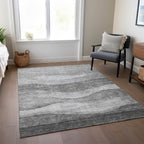 Machine Washable Indoor/ Outdoor Contemporary Waves Chantille Rug