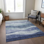 Machine Washable Indoor/ Outdoor Contemporary Waves Chantille Rug
