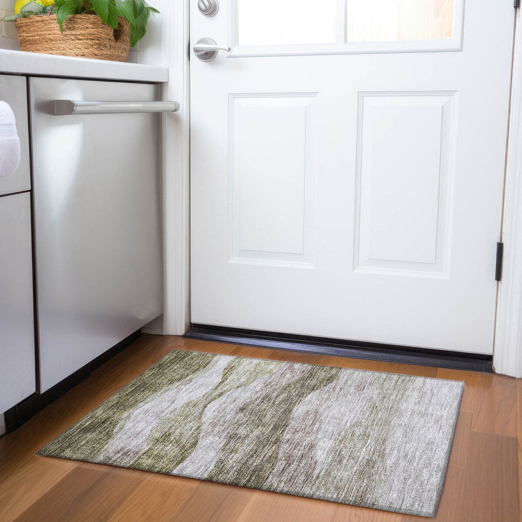 Machine Washable Indoor/ Outdoor Contemporary Waves Chantille Rug