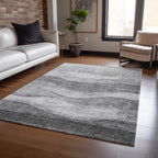 Machine Washable Indoor/ Outdoor Contemporary Waves Chantille Rug
