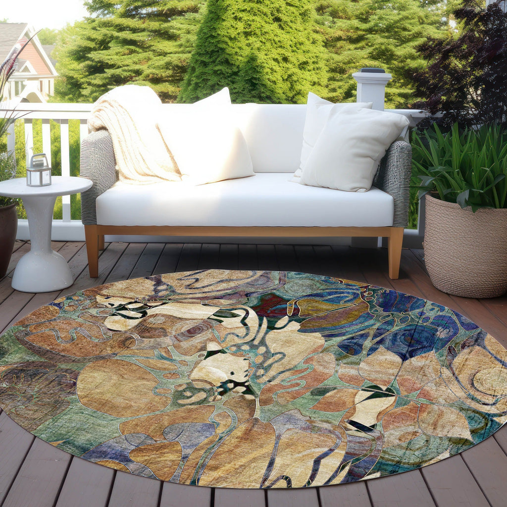 Machine Washable Indoor/ Outdoor Modern Floral Chantille Rug