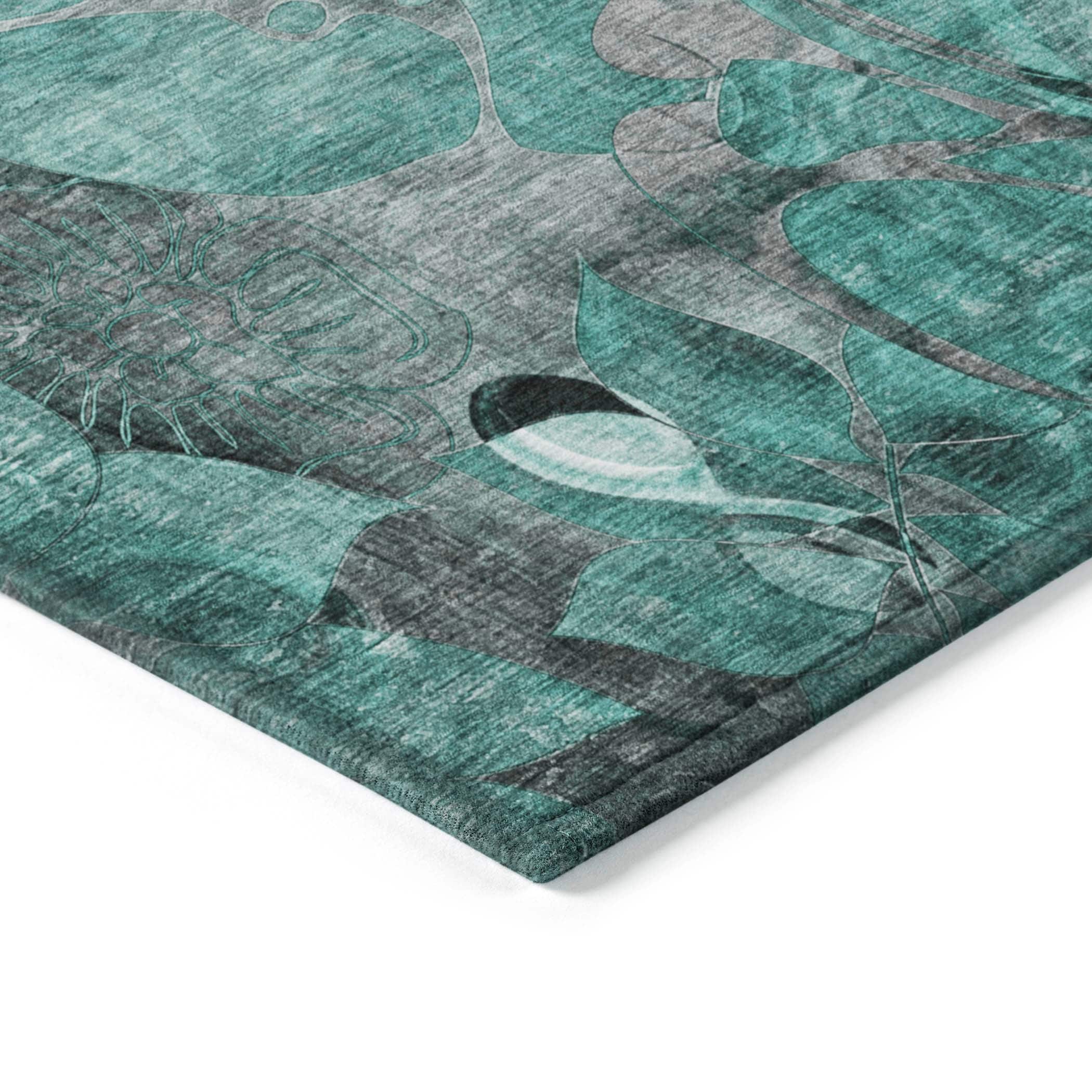 Machine Washable Indoor/ Outdoor Modern Floral Chantille Rug