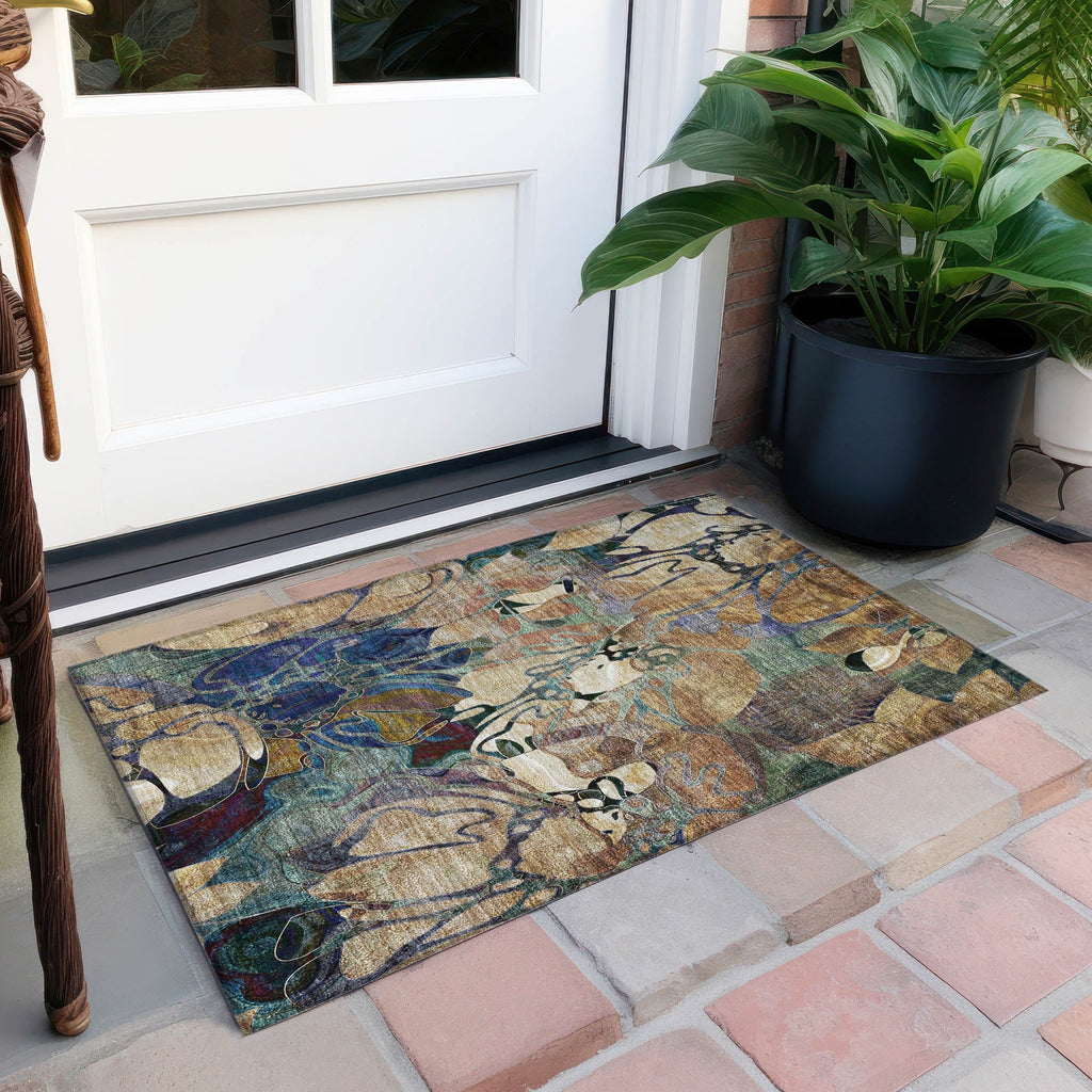 Machine Washable Indoor/ Outdoor Modern Floral Chantille Rug