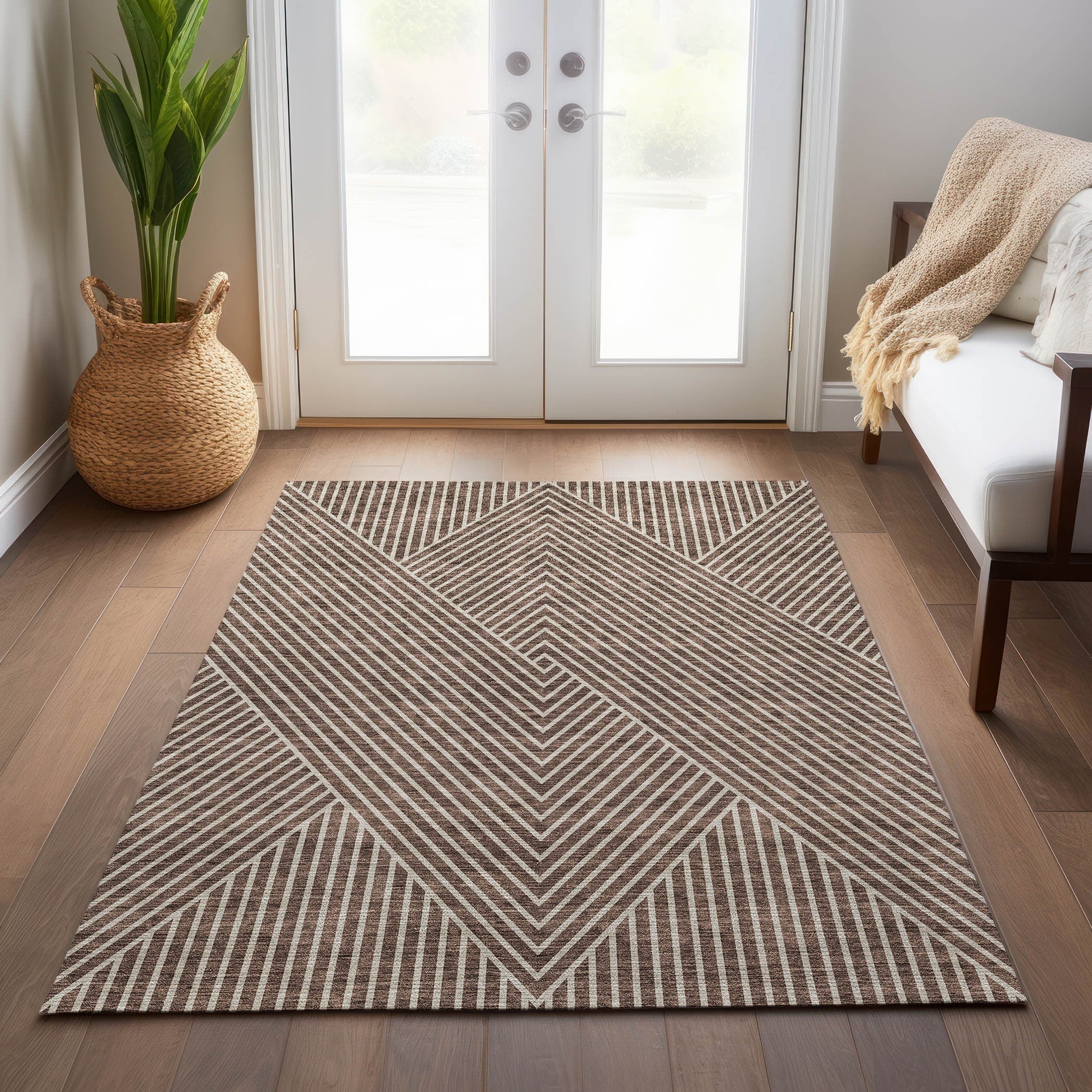 Machine Washable Indoor/ Outdoor Modern Geo Chantille Rug