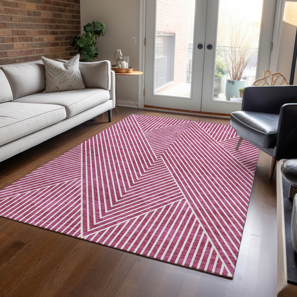 Machine Washable Indoor/ Outdoor Modern Geo Chantille Rug
