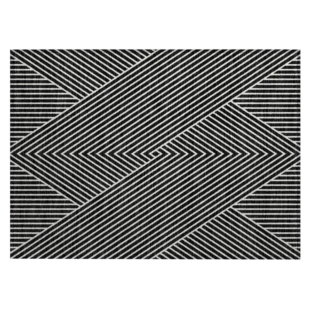 Machine Washable Indoor/ Outdoor Modern Geo Chantille Rug