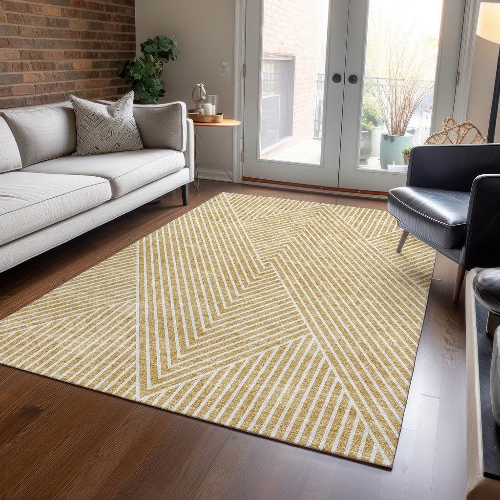 Machine Washable Indoor/ Outdoor Modern Geo Chantille Rug