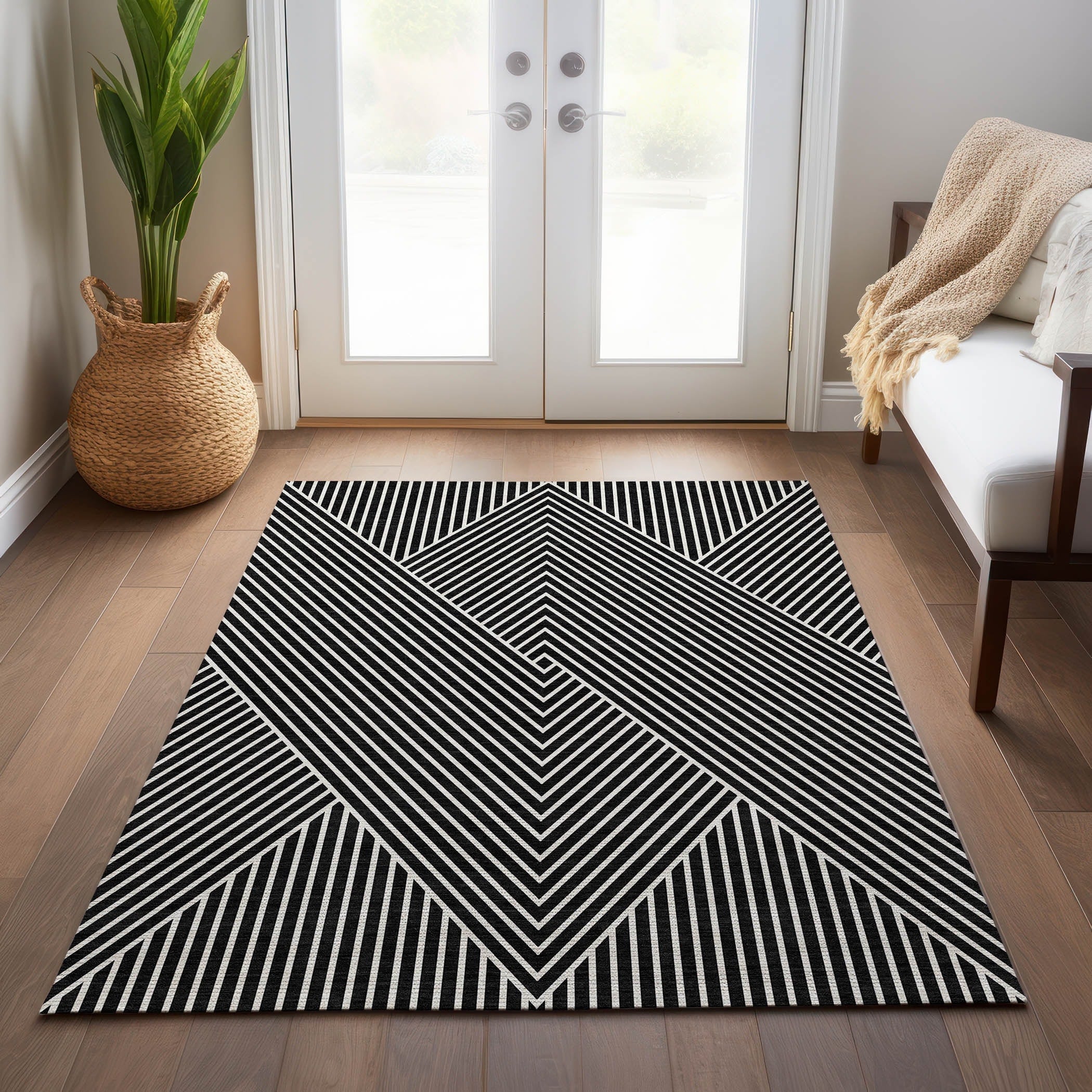 Machine Washable Indoor/ Outdoor Modern Geo Chantille Rug