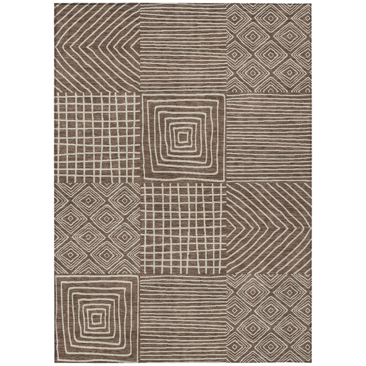 Machine Washable Indoor/ Outdoor Modern Mosaic Chantille Rug