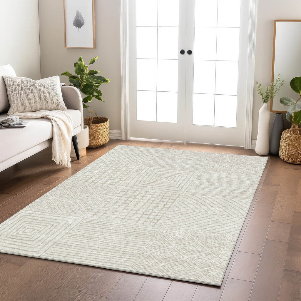 Machine Washable Indoor/ Outdoor Modern Mosaic Chantille Rug