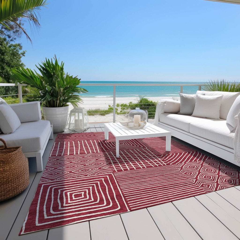 Machine Washable Indoor/ Outdoor Modern Mosaic Chantille Rug