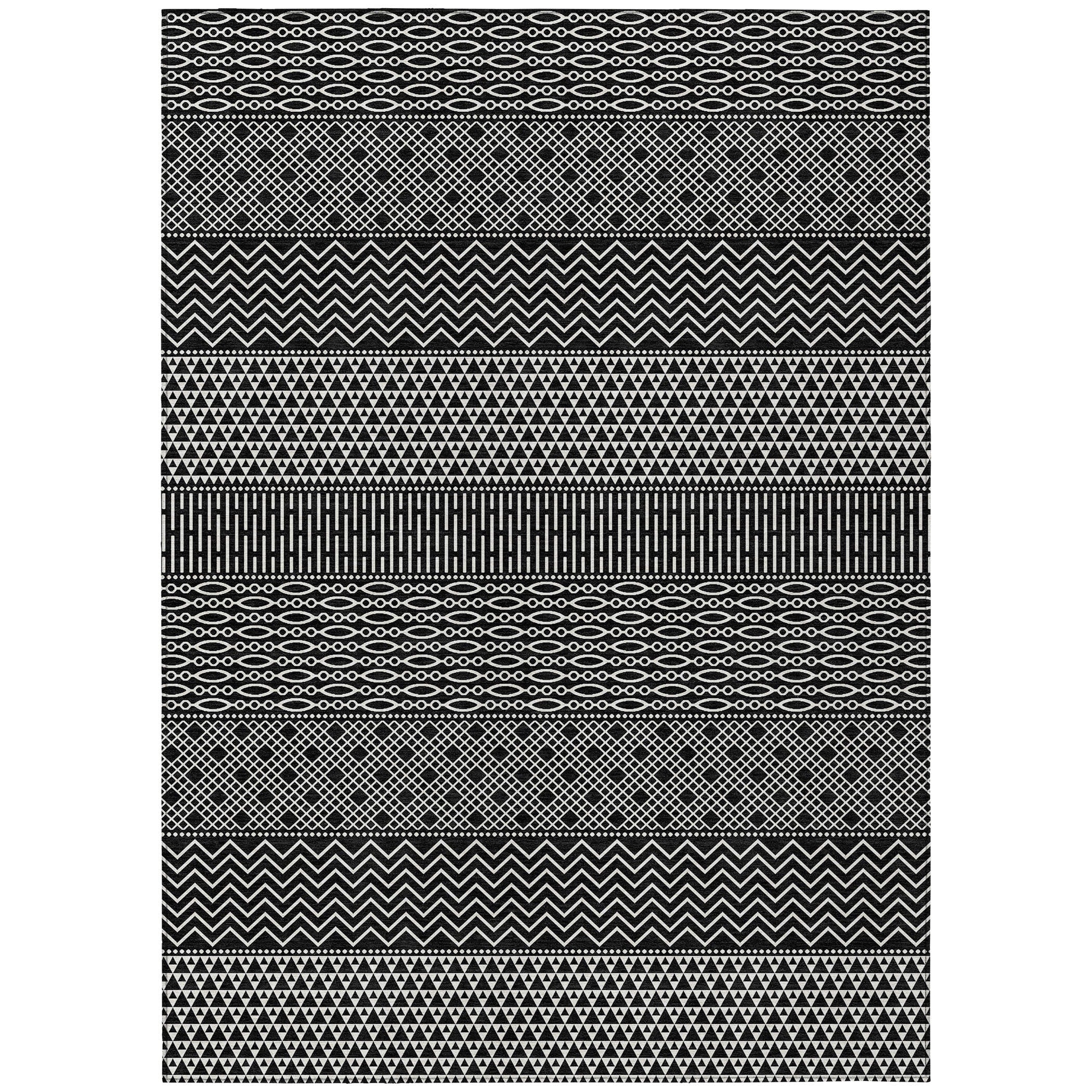 Machine Washable Indoor/ Outdoor Modern Stripes Chantille Rug