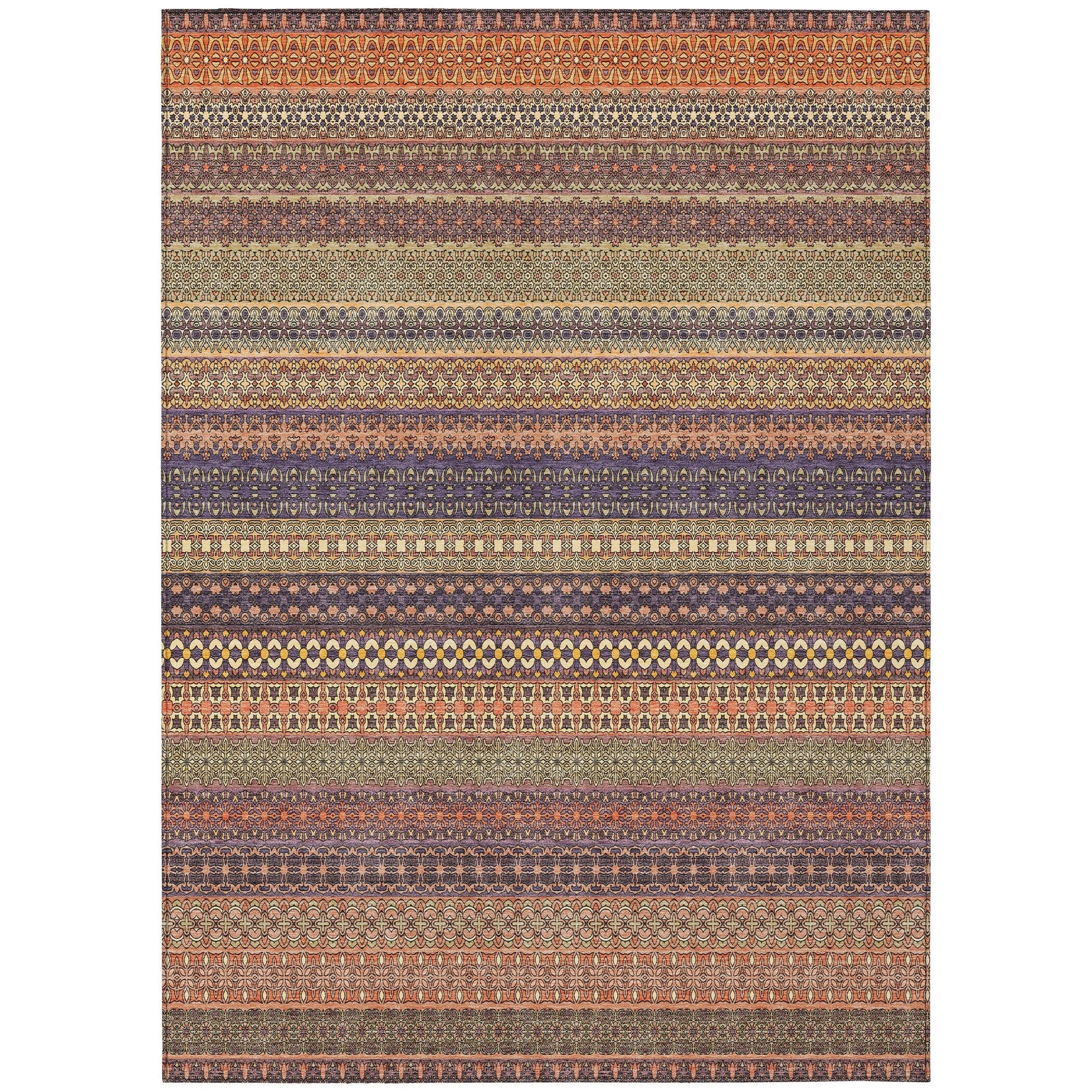 Machine Washable Indoor/ Outdoor Moroccan Stripes Chantille Rug